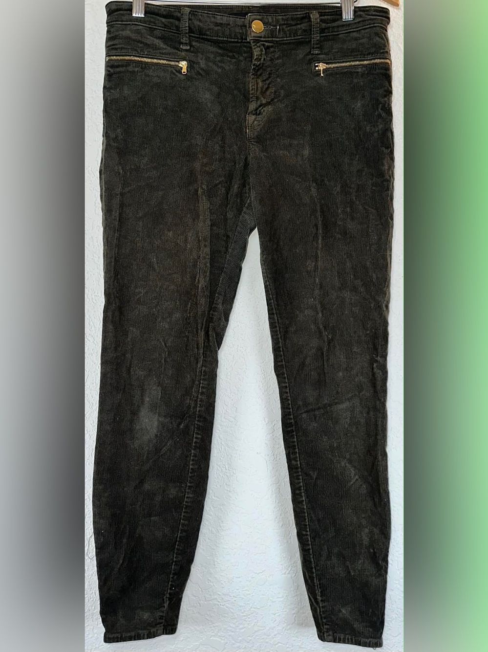 JBRAND ISELIN ROYAL GREEN MIDRISE CORDUROY ANKLE ZIP SKINNY Pants